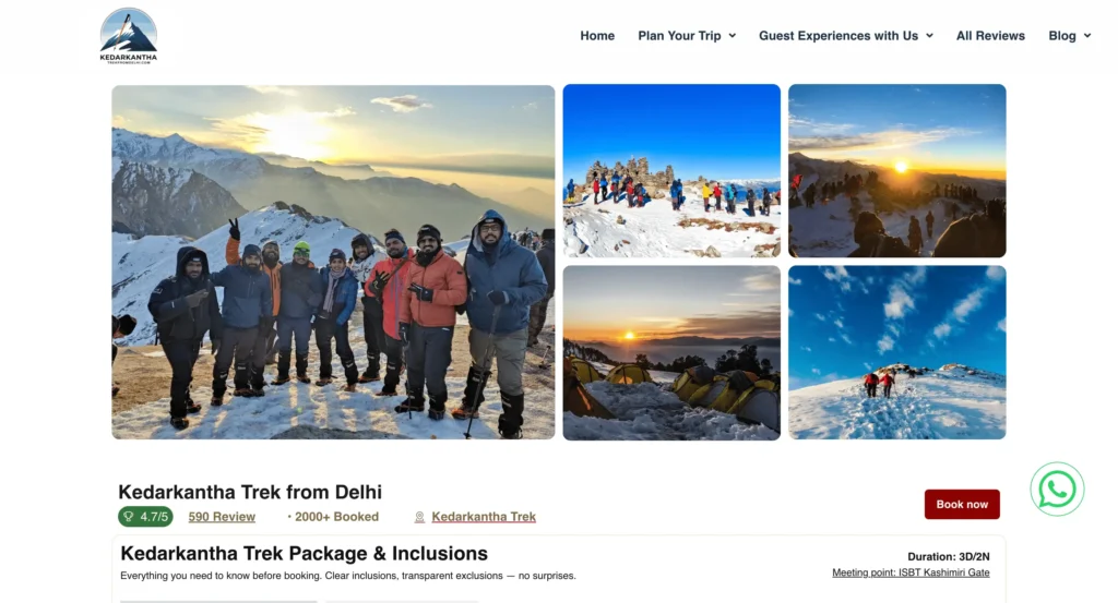 kedarkantha trek from delhi homepage